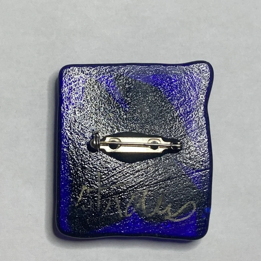 Art Brooch‎ Fused Glass Modernist Abstract MCM Style Signed Straus?